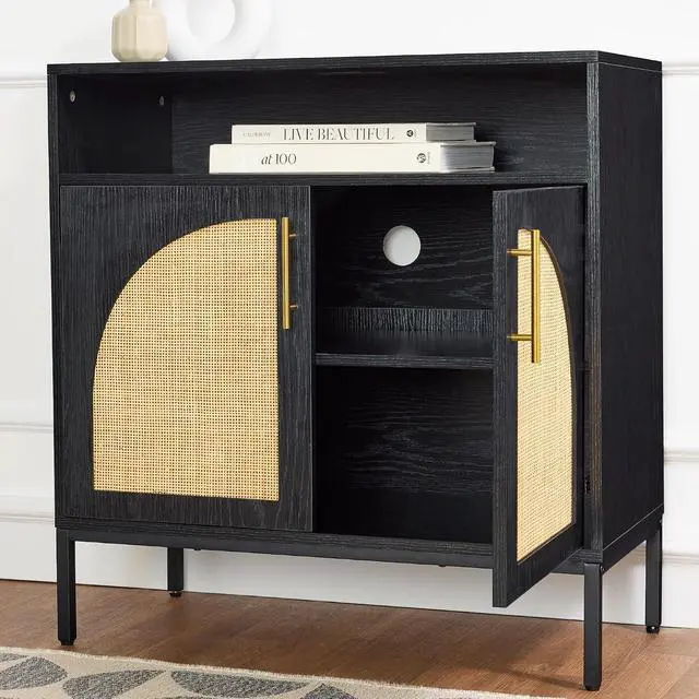 Alt view image 5 of 7 - Rattan Sideboard Buffet Cabinet, Entryway Table, Accent Storage Cabinet, Console Table for Hallway, Living Room, Dining Room - Black