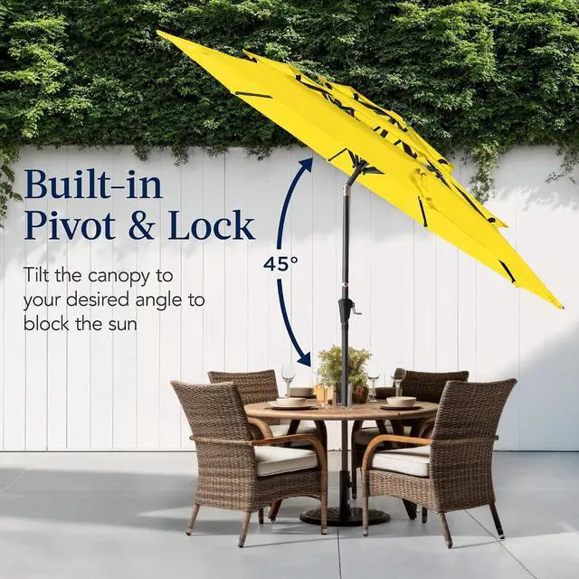 Alt view image 5 of 7 - 10ft 3-Tier Market Patio Umbrella, Outdoor Sun Shade with Tilt, Crank Lift, 8 Ribs for Backyard, Deck, Poolside Yellow