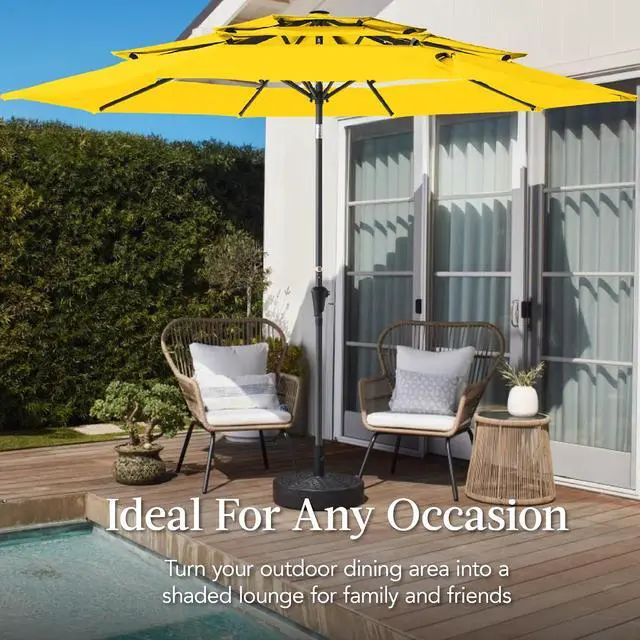 Alt view image 4 of 7 - 10ft 3-Tier Market Patio Umbrella, Outdoor Sun Shade with Tilt, Crank Lift, 8 Ribs for Backyard, Deck, Poolside Yellow