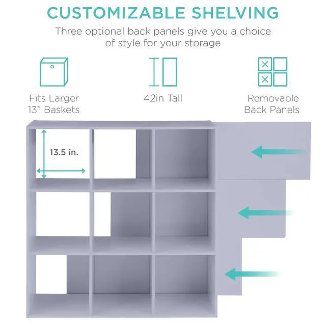Alt view image 3 of 7 - Best Choice Products Kids Bookcase 9-Cube Storage Organizer, 13.5in Shelf Opening, Bookshelf, Toy Storage, Customizable w/ 3 Removable Back Panels Lavender
