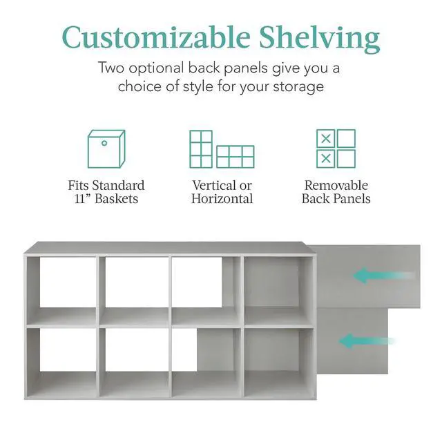 Alt view image 3 of 7 - Best Choice Products Kids Bookcase 8-Cube Storage Organizer, 11in Shelf Opening, Bookshelf, Toy Storage, Customizable w/ 3 Removable Back Panels Gray