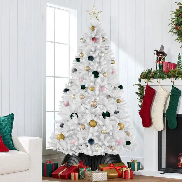 Alt view image 3 of 7 - Artificial Christmas Tree, 7.5ft Premium Unlit Realistic Spruce Holiday Décor w/Dense Branches, Metal Base White Spruce