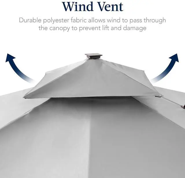 Alt view image 7 of 7 - 9x12ft LED Cantilever Patio Umbrella w/Base Included & 360° Rotation, Large Solar Offset Hanging Outdoor Sun Shade for Deck, Backyard Table w/Stand & Lights Fog Gray
