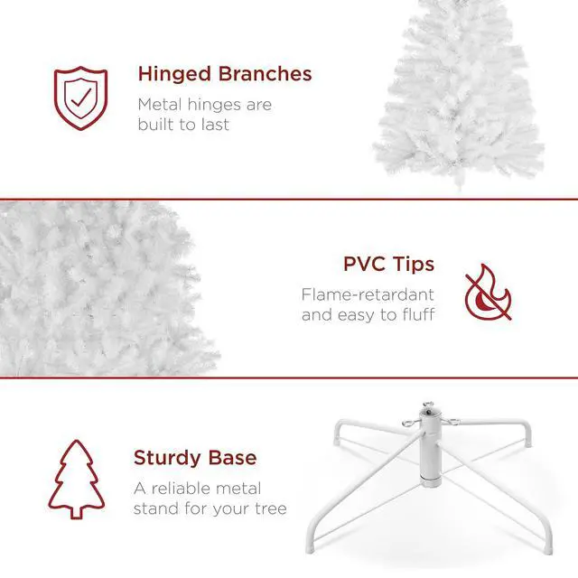 Alt view image 6 of 7 - Artificial Christmas Tree, 7.5ft Premium Unlit Realistic Spruce Holiday Décor w/Dense Branches, Metal Base White Spruce