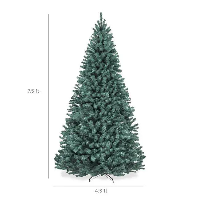 Alt view image 2 of 7 - Artificial Christmas Tree, 7.5ft Premium Unlit Realistic Spruce Holiday Décor w/Dense Branches, Metal Base Blue Spruce
