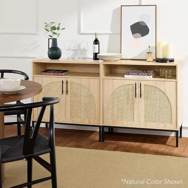 Alt view image 2 of 7 - Rattan Sideboard Buffet Cabinet, Entryway Table, Accent Storage Cabinet, Console Table for Hallway, Living Room, Dining Room - Brown