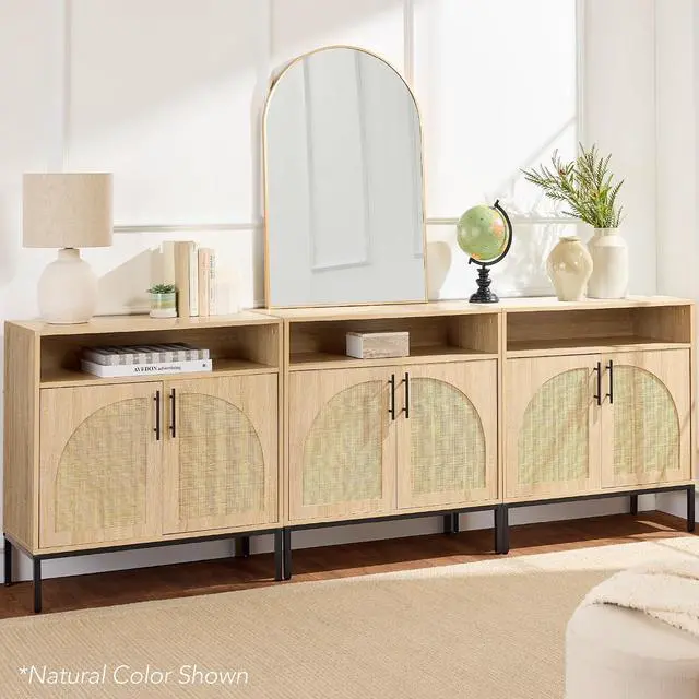 Alt view image 4 of 7 - Rattan Sideboard Buffet Cabinet, Entryway Table, Accent Storage Cabinet, Console Table for Hallway, Living Room, Dining Room - Brown