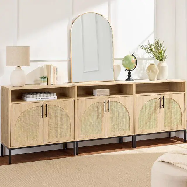 Alt view image 4 of 7 - Rattan Sideboard Buffet Cabinet, Entryway Table, Accent Storage Cabinet, Console Table for Hallway, Living Room, Dining Room - Natural