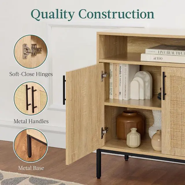 Alt view image 7 of 7 - Rattan Sideboard Buffet Cabinet, Entryway Table, Accent Storage Cabinet, Console Table for Hallway, Living Room, Dining Room - Natural