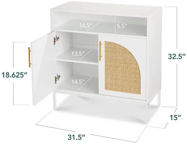 Alt view image 3 of 7 - Rattan Sideboard Buffet Cabinet, Entryway Table, Accent Storage Cabinet, Console Table for Hallway, Living Room, Dining Room - White