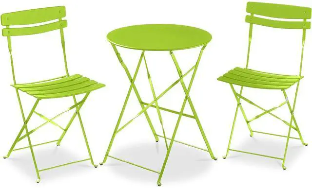Main image of 3-Piece Bistro Set, Space Saving Folding Design, Solid Steel, Outdoor Patio Furniture Set w/ 2 Chairs, Bistro Table - Lime Green