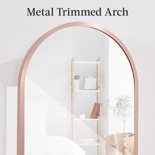 Alt view image 3 of 7 - Arch Mirror Jewelry Cabinet, Jewelry Storage Organizer, Armoire, Lockable Wall or Door Mountable, Full-Length Mirror - Rose Gold