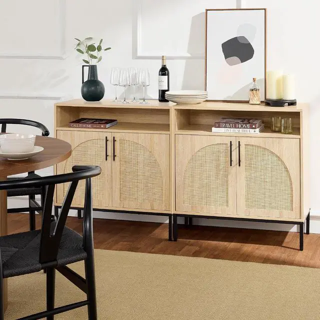 Alt view image 2 of 7 - Rattan Sideboard Buffet Cabinet, Entryway Table, Accent Storage Cabinet, Console Table for Hallway, Living Room, Dining Room - Natural