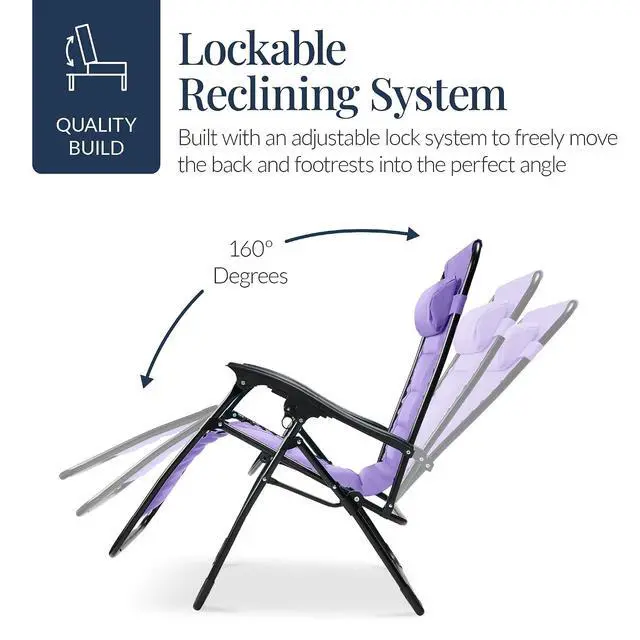 Alt view image 7 of 7 - Oversized Padded Zero Gravity Chair, Folding Outdoor Patio Recliner, XL Anti Gravity Lounger for Backyard w/Headrest, Cup Holder, Side Tray, Polyester Mesh - Violet
