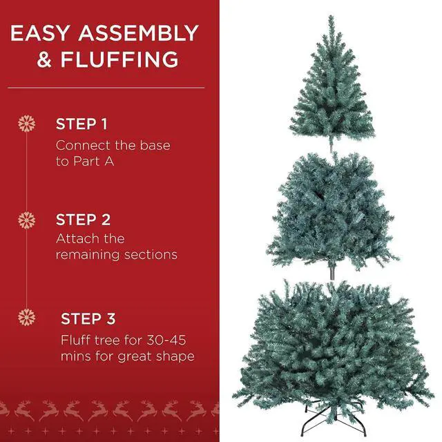 Alt view image 5 of 7 - Artificial Christmas Tree, 7.5ft Premium Unlit Realistic Spruce Holiday Décor w/Dense Branches, Metal Base Blue Spruce