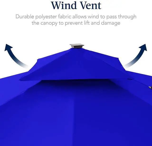 Alt view image 7 of 7 - 9x12ft LED Cantilever Patio Umbrella w/Base Included & 360° Rotation, Large Solar Offset Hanging Outdoor Sun Shade for Deck, Backyard Table w/Stand & Lights Resort Blue
