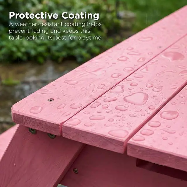 Alt view image 7 of 7 - Kids Picnic Table with Umbrella, 3-in-1 Sand & Water Table, Outdoor Convertible Picnic Table for Toddlers, Seats 4, Removable Top, 2 Buckets - Pink