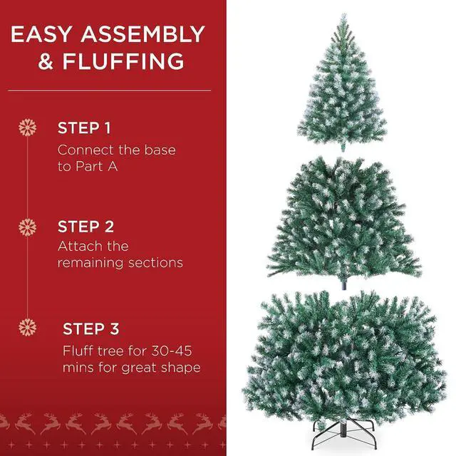 Alt view image 5 of 7 - Artificial Frosted Christmas Tree, 6ft Premium Unlit Realistic Spruce Holiday Décor w/Dense Branches, Metal Base - Blue Spruce