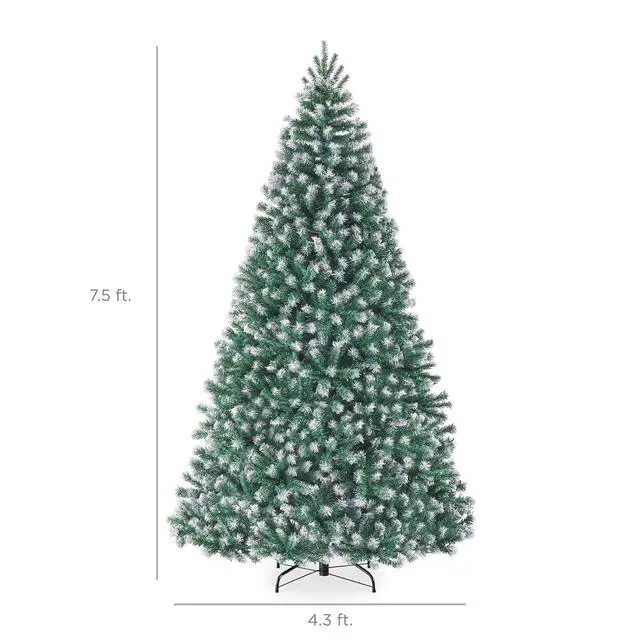 Alt view image 2 of 7 - Artificial Frosted Christmas Tree, 7.5ft Premium Unlit Realistic Spruce Holiday Décor w/Dense Branches, Metal Base - Blue Spruce