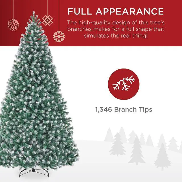 Alt view image 4 of 7 - Artificial Frosted Christmas Tree, 7.5ft Premium Unlit Realistic Spruce Holiday Décor w/Dense Branches, Metal Base - Blue Spruce