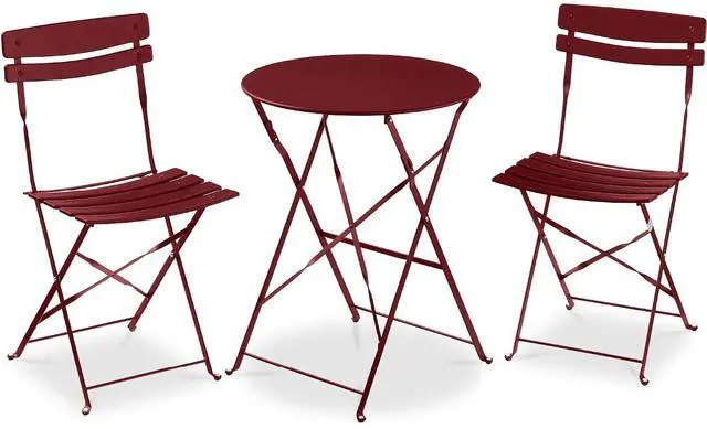 Main image of 3-Piece Bistro Set, Space Saving Folding Design, Solid Steel, Outdoor Patio Furniture Set w/ 2 Chairs, Bistro Table - Burgundy