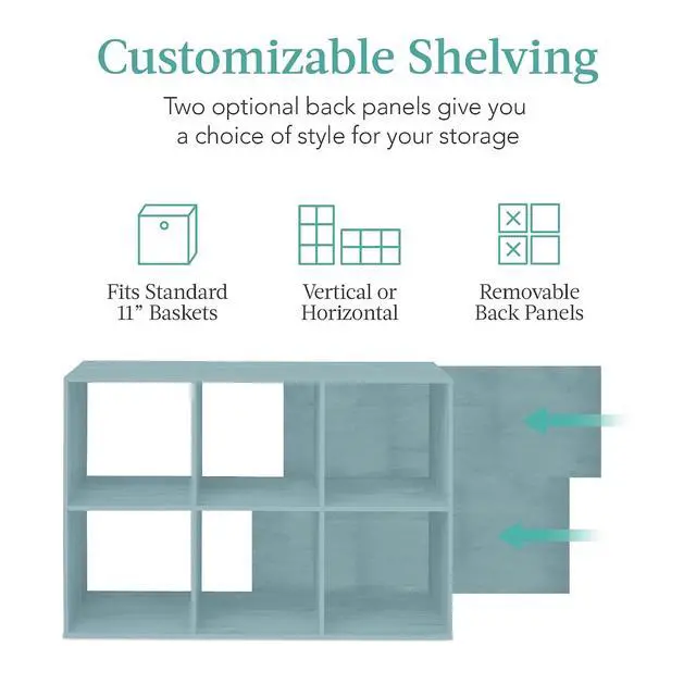 Alt view image 3 of 7 - Best Choice Products Kids Bookcase 6-Cube Storage Organizer, 11in Shelf Opening, Bookshelf, Toy Storage, Customizable w/ 3 Removable Back Panels Light Blue