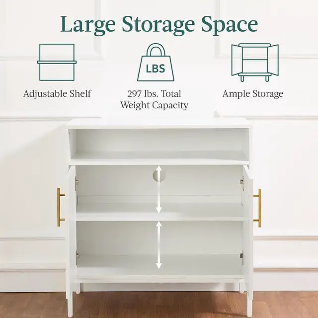 Alt view image 6 of 7 - Rattan Sideboard Buffet Cabinet, Entryway Table, Accent Storage Cabinet, Console Table for Hallway, Living Room, Dining Room - White