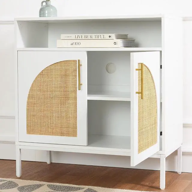 Alt view image 5 of 7 - Rattan Sideboard Buffet Cabinet, Entryway Table, Accent Storage Cabinet, Console Table for Hallway, Living Room, Dining Room - White