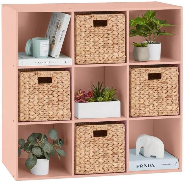 Main image of Best Choice Products Kids Bookcase 9-Cube Storage Organizer, 11in Shelf Opening, Bookshelf, Toy Storage, Customizable w/ 3 Removable Back Panels Light Pink