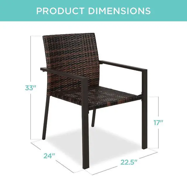 Alt view image 3 of 7 - Set of 2 Stackable Outdoor Wicker Dining Chairs All-Weather Firepit Armchair w/Armrests, Steel Frame for Patio, Deck, Garden, Yard - Brown