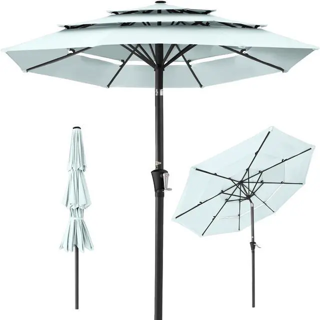 Main image of 10ft 3-Tier Market Patio Umbrella, Outdoor Sun Shade with Tilt, Crank Lift, 8 Ribs for Backyard, Deck, Poolside Baby Blue