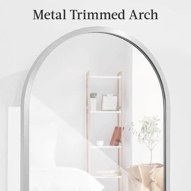 Alt view image 3 of 7 - Arch Mirror Jewelry Cabinet, Jewelry Storage Organizer, Armoire, Lockable Wall or Door Mountable, Full-Length Mirror - Silver