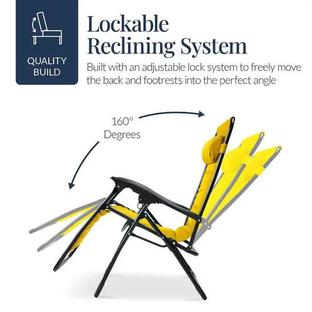 Alt view image 7 of 7 - Oversized Padded Zero Gravity Chair, Folding Outdoor Patio Recliner, XL Anti Gravity Lounger for Backyard w/Headrest, Cup Holder, Side Tray, Polyester Mesh - Yellow