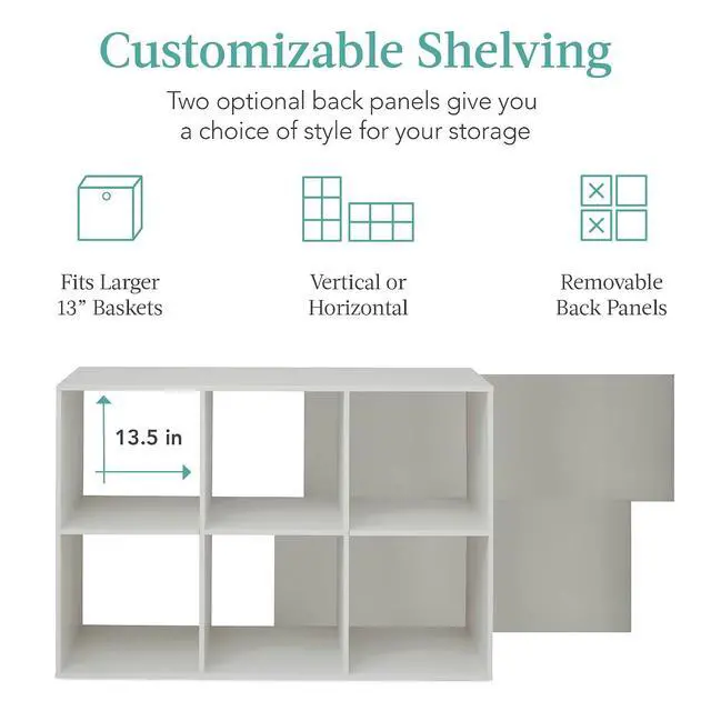 Alt view image 3 of 7 - Best Choice Products Kids Bookcase 6-Cube Storage Organizer, 13.5in Shelf Opening, Bookshelf, Toy Storage, Customizable w/ 3 Removable Back Panels Gray