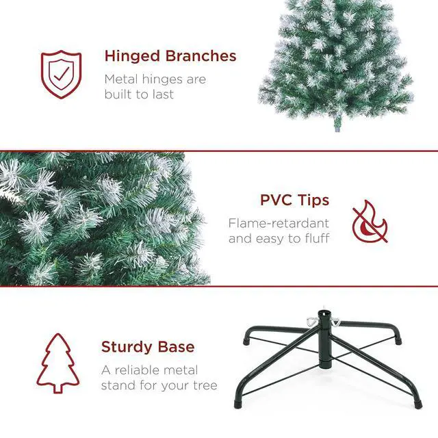 Alt view image 6 of 7 - Artificial Frosted Christmas Tree, 6ft Premium Unlit Realistic Spruce Holiday Décor w/Dense Branches, Metal Base - Blue Spruce