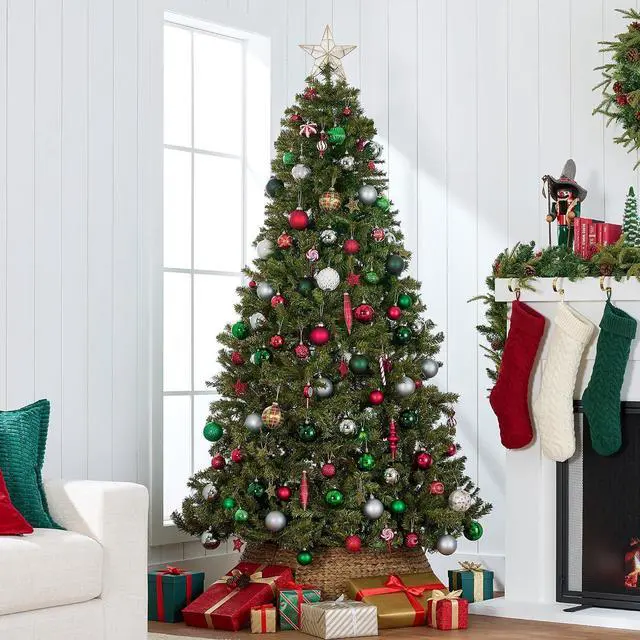 Alt view image 3 of 7 - Artificial Christmas Tree, 6ft Premium Unlit Realistic Spruce Holiday Décor w/Dense Branches, Easy Assembly, Metal Base