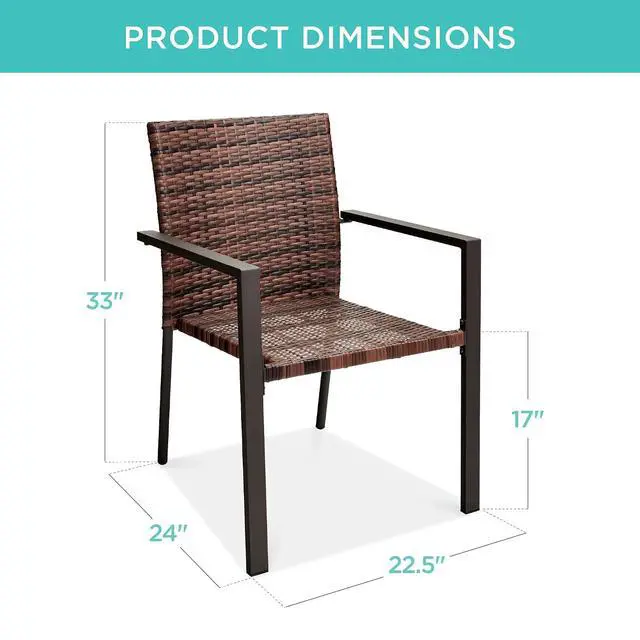 Alt view image 2 of 7 - Set of 2 Stackable Outdoor Wicker Dining Chairs All-Weather Firepit Armchair w/Armrests, Steel Frame for Patio, Deck, Garden, Yard - Light Brown