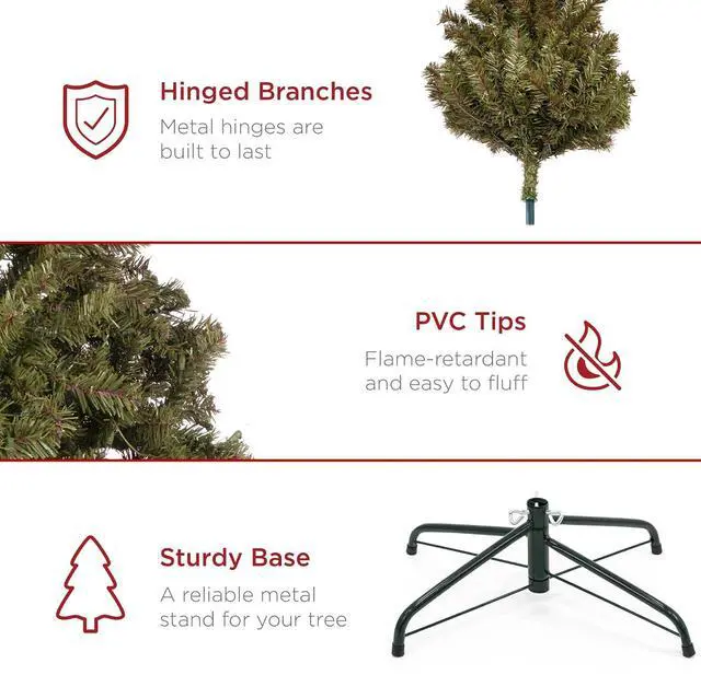 Alt view image 6 of 7 - Artificial Christmas Tree, 6ft Premium Unlit Realistic Spruce Holiday Décor w/Dense Branches, Easy Assembly, Metal Base