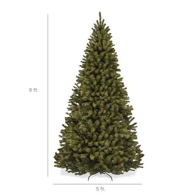 Alt view image 2 of 7 - Artificial Christmas Tree, 9ft Premium Unlit Realistic Spruce Holiday Décor w/Dense Branches, Easy Assembly, Metal Base