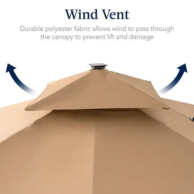 Alt view image 7 of 7 - 12x12ft LED Cantilever Patio Umbrella w/Base Included & 360° Rotation, Large Solar Offset Hanging Outdoor Sun Shade for Deck, Backyard Table w/Stand & Lights Tan