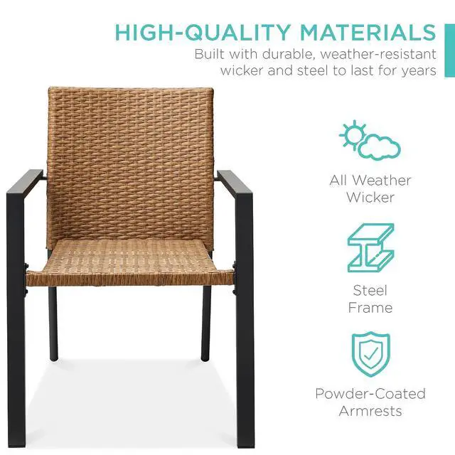 Alt view image 3 of 7 - Set of 2 Stackable Outdoor Wicker Dining Chairs All-Weather Firepit Armchair w/Armrests, Steel Frame for Patio, Deck, Garden, Yard - Natural