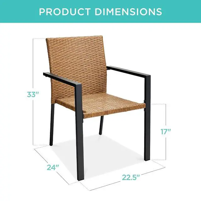 Alt view image 2 of 7 - Set of 2 Stackable Outdoor Wicker Dining Chairs All-Weather Firepit Armchair w/Armrests, Steel Frame for Patio, Deck, Garden, Yard - Natural