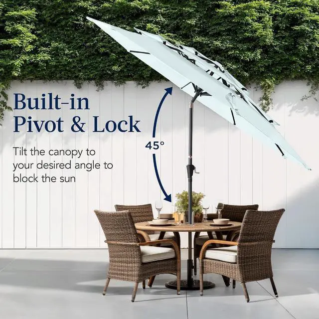 Alt view image 5 of 7 - 10ft 3-Tier Market Patio Umbrella, Outdoor Sun Shade with Tilt, Crank Lift, 8 Ribs for Backyard, Deck, Poolside Baby Blue