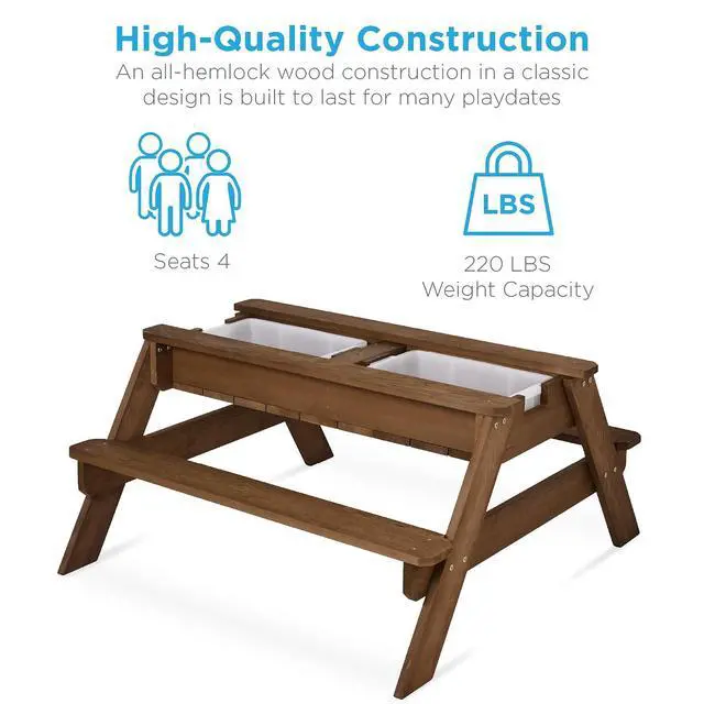 Alt view image 5 of 7 - Kids Picnic Table with Umbrella, 3-in-1 Sand & Water Table, Outdoor Convertible Picnic Table for Toddlers, Seats 4, Removable Top, 2 Buckets - Red