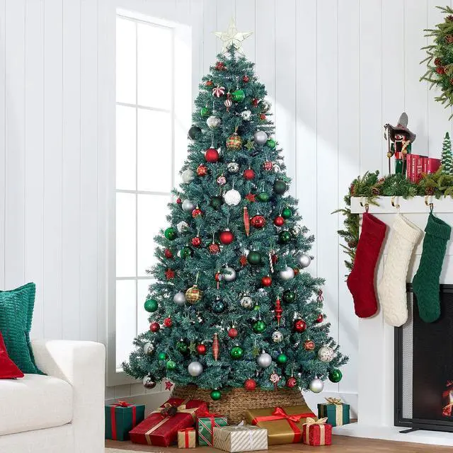 Alt view image 3 of 7 - Artificial Christmas Tree, 7.5ft Premium Unlit Realistic Spruce Holiday Décor w/Dense Branches, Metal Base Blue Spruce