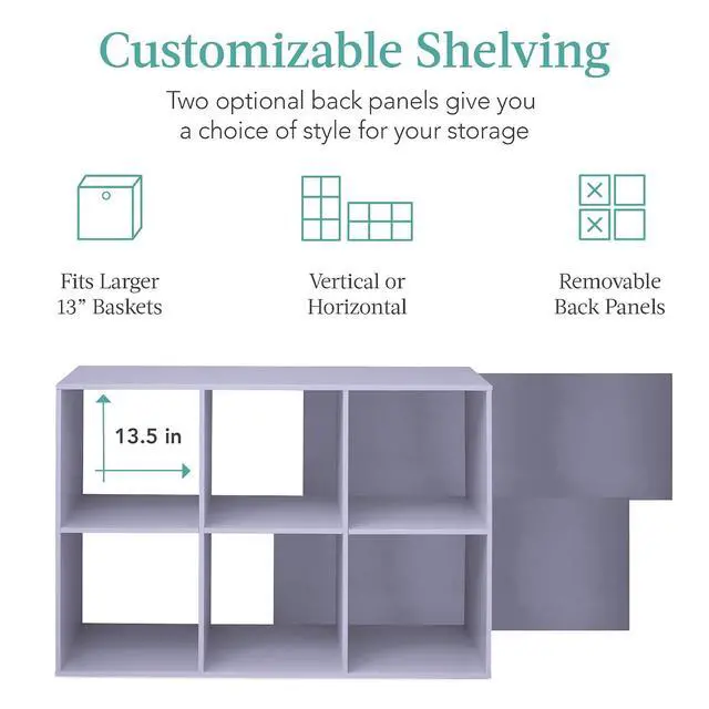 Alt view image 3 of 7 - Best Choice Products Kids Bookcase 6-Cube Storage Organizer, 13.5in Shelf Opening, Bookshelf, Toy Storage, Customizable w/ 3 Removable Back Panels Lavender