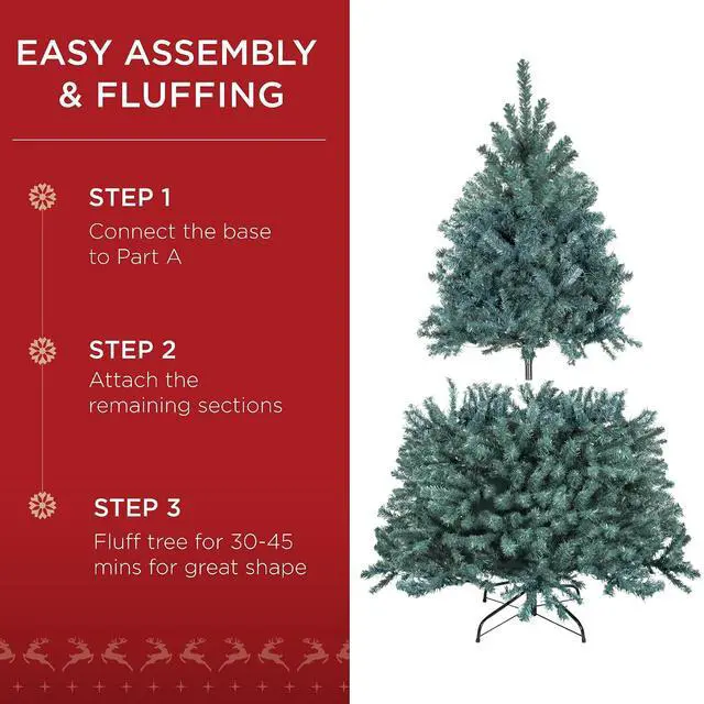 Alt view image 5 of 7 - Artificial Christmas Tree, 4.5ft Premium Unlit Realistic Spruce Holiday Décor w/Dense Branches, Metal Base Blue Spruce