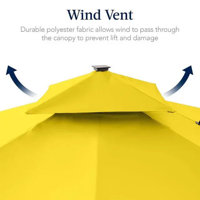 Alt view image 7 of 7 - 9x12ft LED Cantilever Patio Umbrella w/Base Included & 360° Rotation, Large Solar Offset Hanging Outdoor Sun Shade for Deck, Backyard Table w/Stand & Lights Yellow