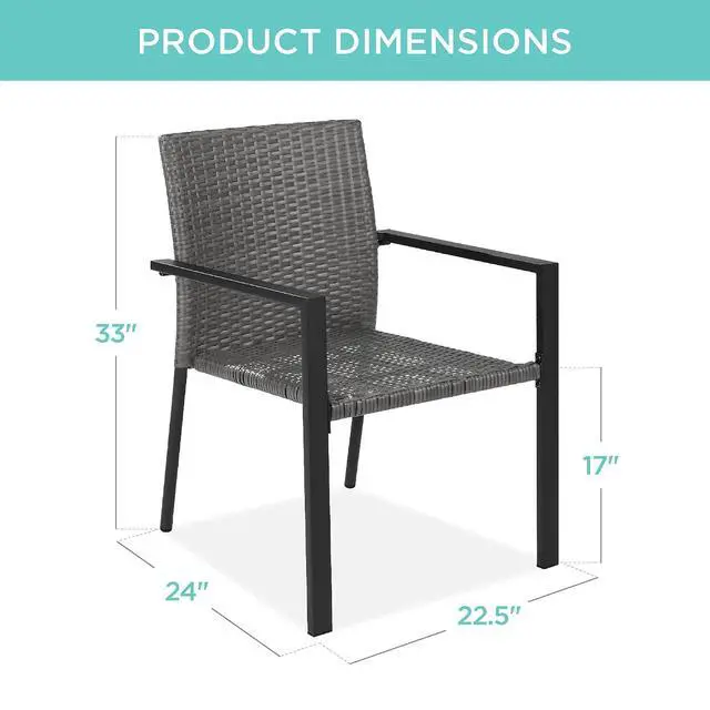 Alt view image 3 of 7 - Set of 2 Stackable Outdoor Wicker Dining Chairs All-Weather Firepit Armchair w/Armrests, Steel Frame for Patio, Deck, Garden, Yard - Gray