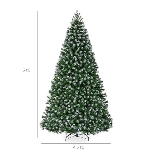 Alt view image 2 of 7 - Artificial Frosted Christmas Tree, 6ft Premium Unlit Realistic Spruce Holiday Décor w/Dense Branches, Metal Base - Green Spruce